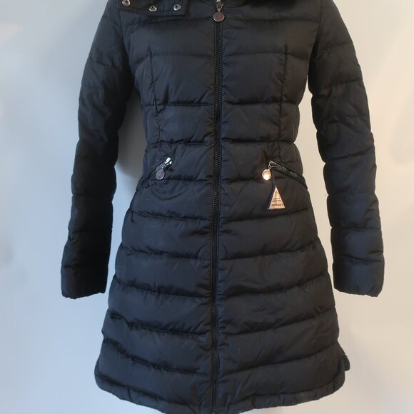 Moncler Flamme Giubbotto Black Zip Hooded Goose Down Midi Puffer Coat 0 US/XS - Picture 6 of 16